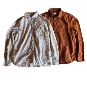 2 Men's Old Navy Everyday Linen Blend Button Up Shirts, Rust, Beige, Size L